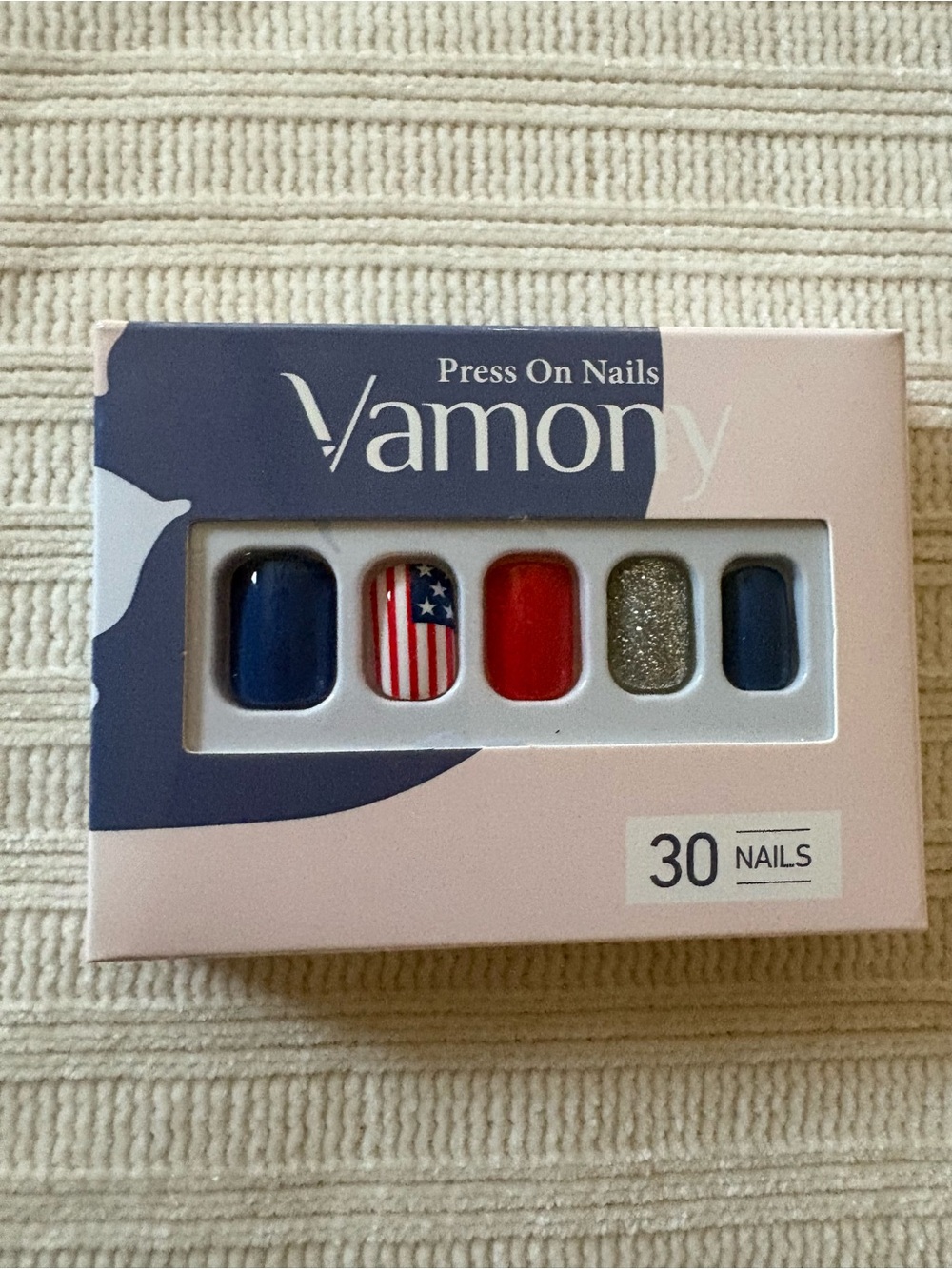 Vamony Press-On Nails - Patriotic Red, Blue & Silver Set. 4th of July Nails